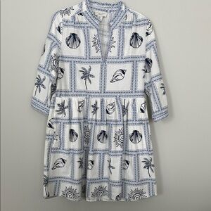 Calypso St. Barth White and Navy Seashell Print Mini Dress
